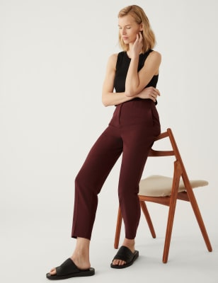 

Womens M&S Collection Tapered Ankle Grazer Trousers - Dark Burgundy, Dark Burgundy