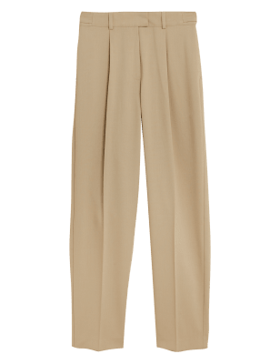 

Womens M&S Collection Gewebte, knöchellange Hose mit Plisseedetail - Natural Beige, Natural Beige