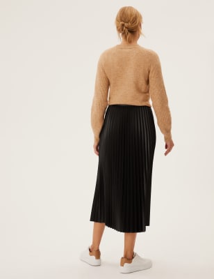 Faux Leather Pleated Midi Skirt