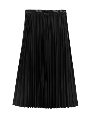 

Womens M&S Collection Faux Leather Pleated Midi Skirt - Black, Black