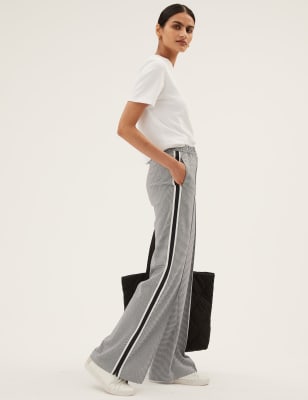 Checked Side Stripe Wide Leg Trousers