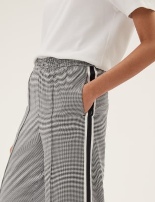 Checked Side Stripe Wide Leg Trousers