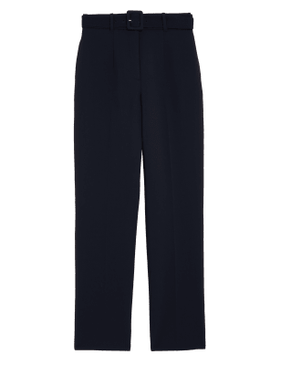 

Womens M&S Collection Belted Straight Leg Trousers - Midnight Navy, Midnight Navy