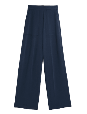 

Womens M&S Collection Jersey Crepe Wide Leg Trousers - Navy, Navy