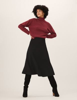 

Womens M&S Collection Jersey Midi Skater Skirt - Black, Black