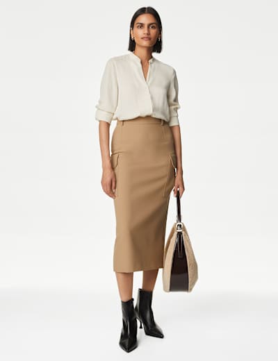 Split Back Midi Utility Cargo Skirt