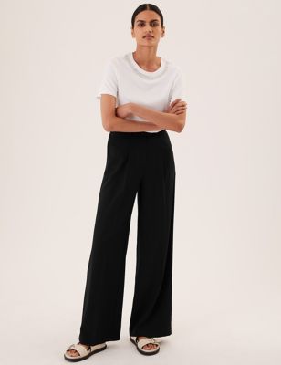 Marks And Spencer Womens M&S Collection Pleat Front Wide Leg Trousers - Black, Black