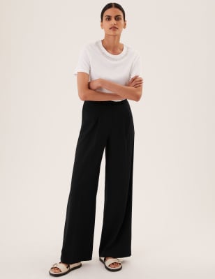 

Womens M&S Collection Pleat Front Wide Leg Trousers - Black, Black