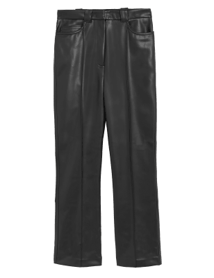 

Womens M&S Collection Faux Leather Flared Ankle Grazer Trousers - Black, Black