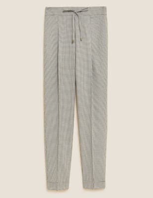 

Womens M&S Collection Gewebte, schmal zulaufende, knöchellange Hose mit Karomuster - Natural Mix, Natural Mix