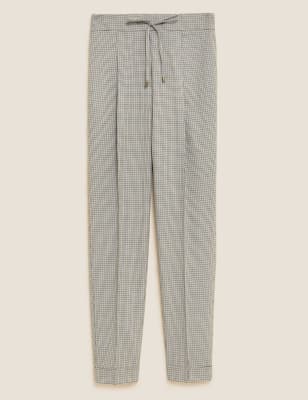 

Womens M&S Collection Woven Checked Tapered Ankle Grazer Trousers - Natural Mix, Natural Mix