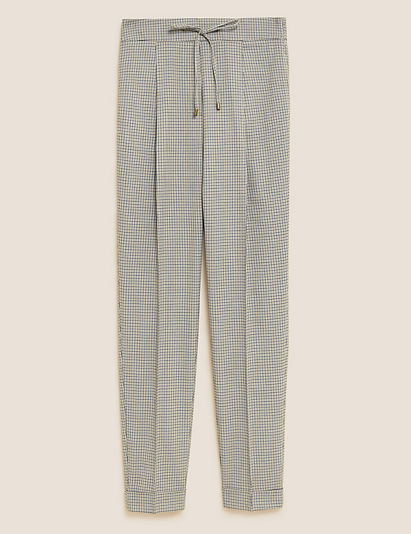 Woven Checked Tapered Ankle Grazer Trousers - HK