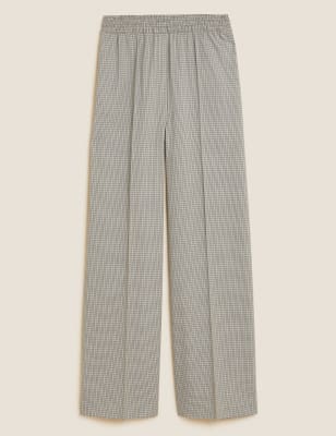 

Womens M&S Collection Woven Checked Wide Leg Trousers - Natural Mix, Natural Mix