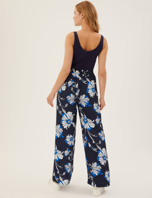 Floral Side Stripe Wide Leg Trousers