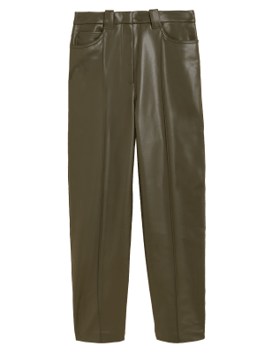 

Womens M&S Collection Leather Look Straight Leg Trousers - Dark Khaki, Dark Khaki