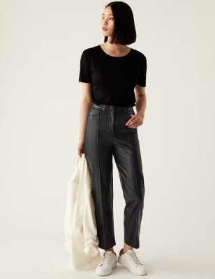 Leather Look Straight Leg Trousers