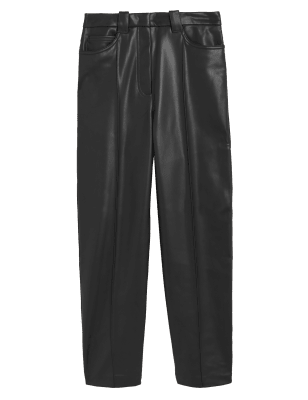 

Womens M&S Collection Leather Look Straight Leg Trousers - Black, Black