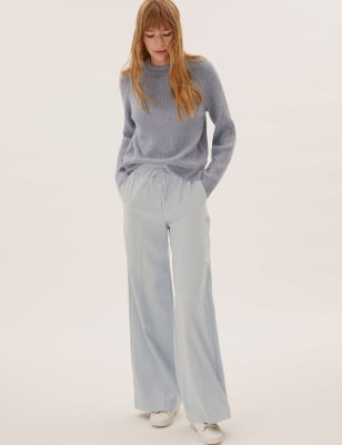 

M&S Collection Pantalón de pata ancha con pinzas y cordón ajustableWomens - Grey Marl, Grey Marl