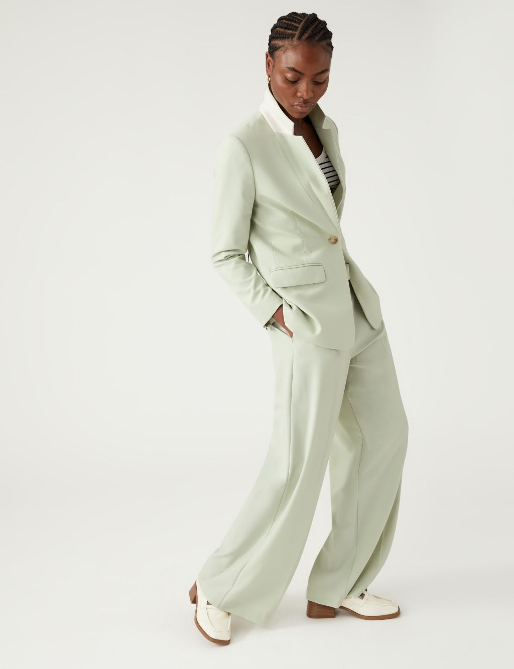 Marl Pleat Front Wide Leg Trousers image 4