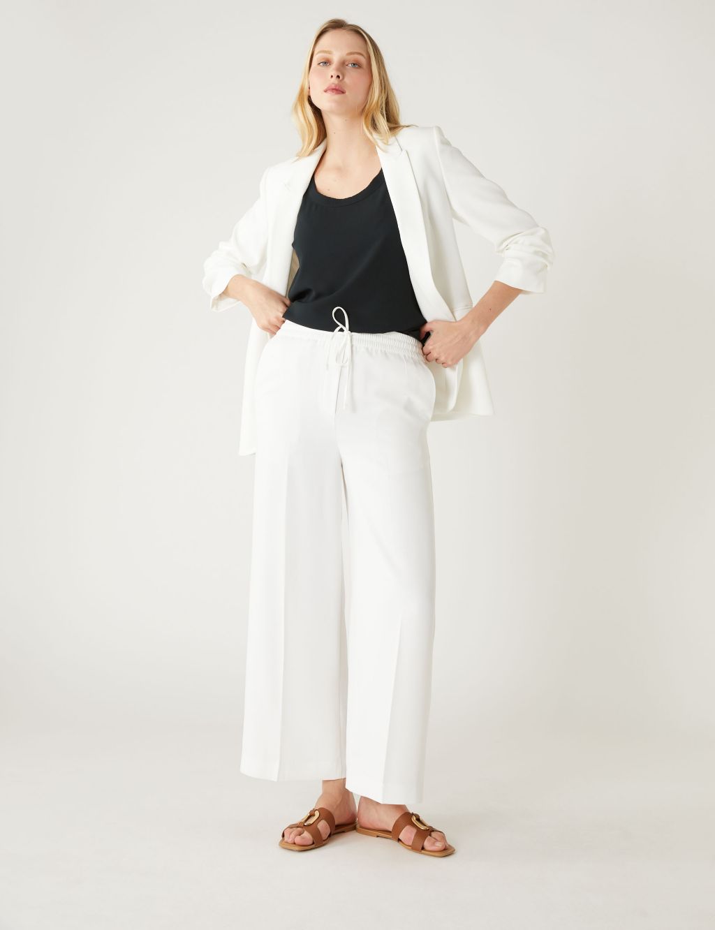 Crepe Wide Leg Cropped Trousers image 2