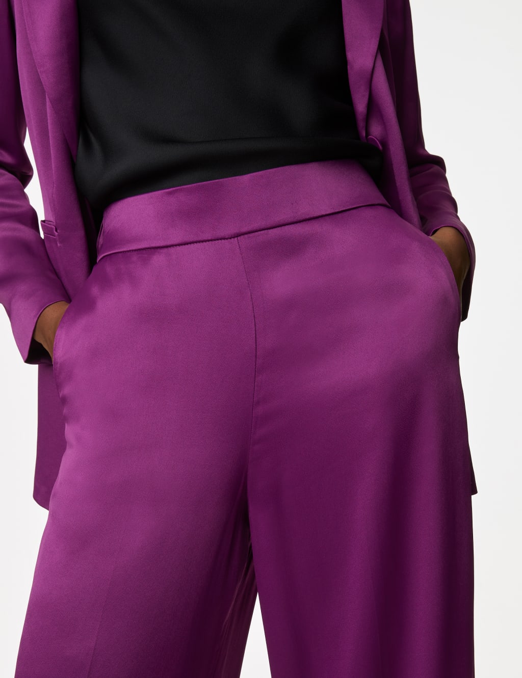 Satin Elasticated Waist Wide Leg Trousers image 4