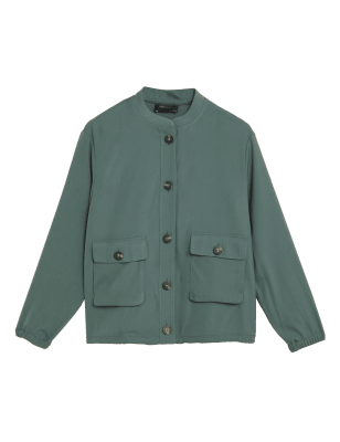 

Womens M&S Collection Satin Look Lightweight Bomber Jacket - Smokey Green, Smokey Green