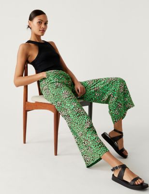 

Womens M&S Collection Crepe Animal Print Wide Leg Cropped Trousers - Green Mix, Green Mix
