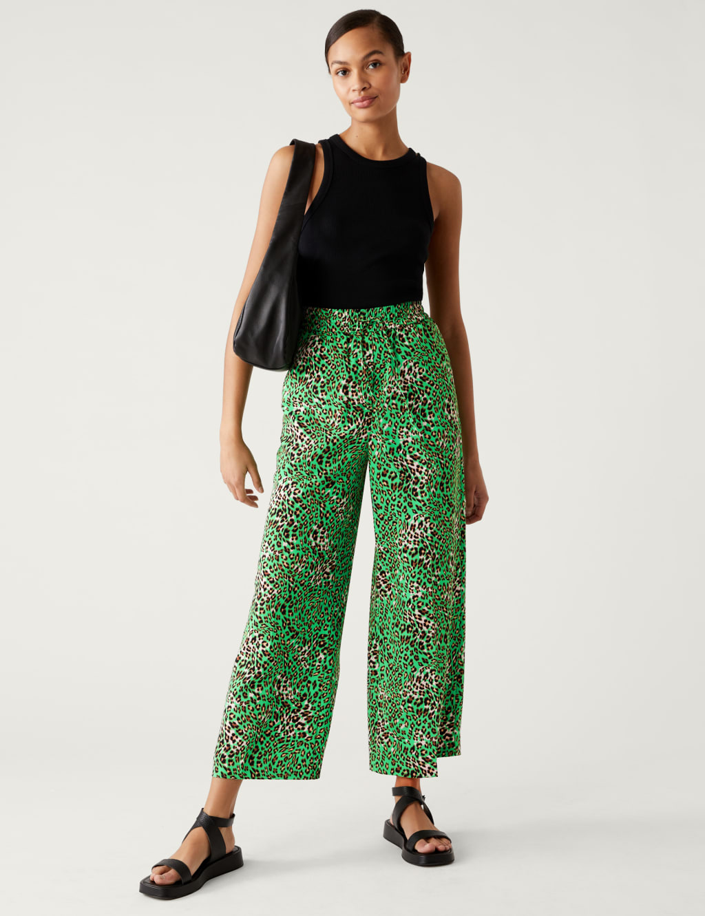 Crepe Animal Print Wide Leg Cropped Trousers image 2