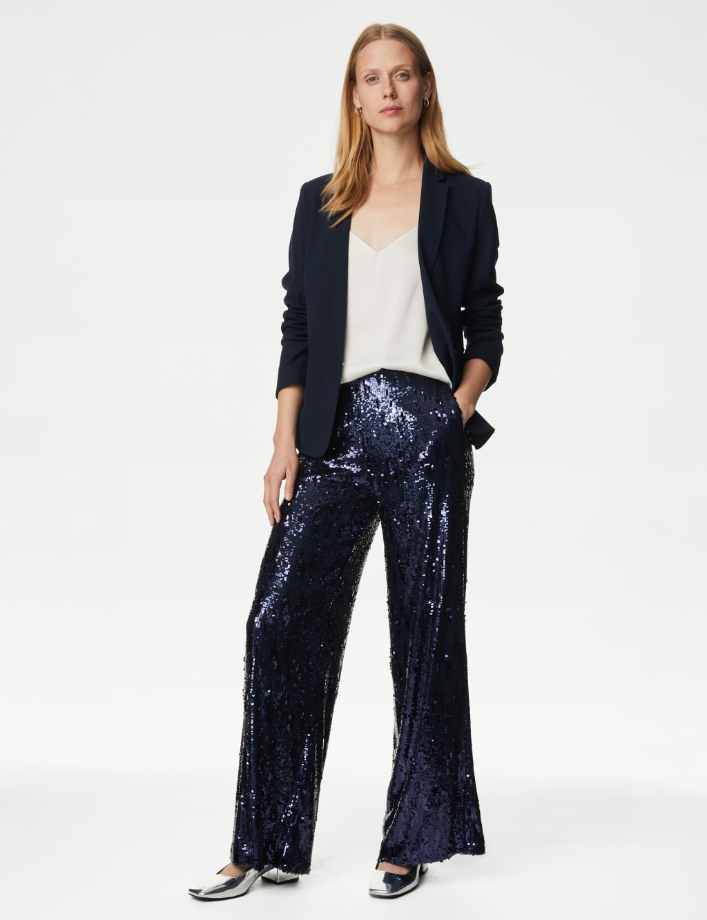 Sequin Elasticated Waist Wide Leg Trousers image 1