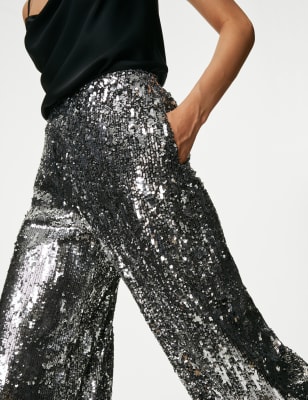 Silver sequin 2025 wide leg trousers