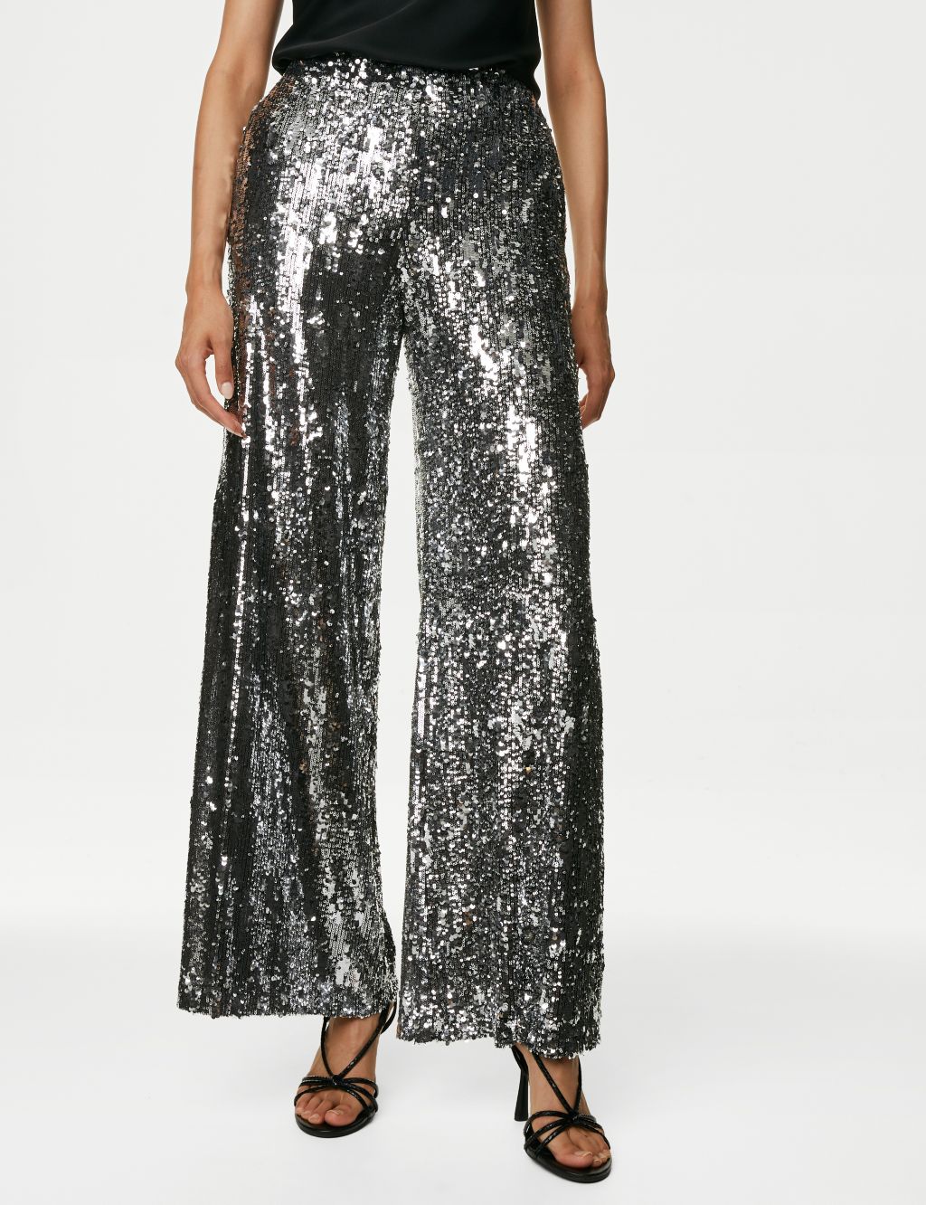 Sequin Elasticated Waist Wide Leg Trousers image 4
