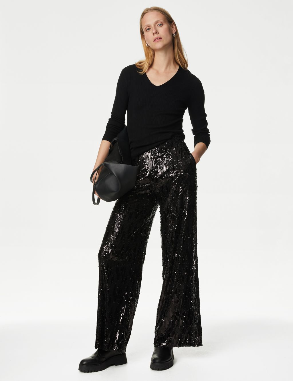 Sequin Elasticated Waist Wide Leg Trousers image 8