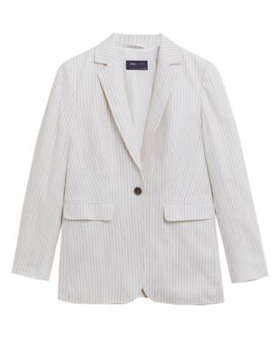 

Womens M&S Collection Linen Blend Tailored Single Breasted Blazer - Neutral, Neutral