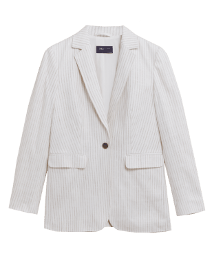 

Womens M&S Collection Auf Figur geschnittener, einreihiger Blazer aus Leinenmischgewebe - Neutral, Neutral