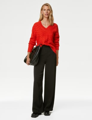 Satin Jacquard Wide Leg Trousers - KR