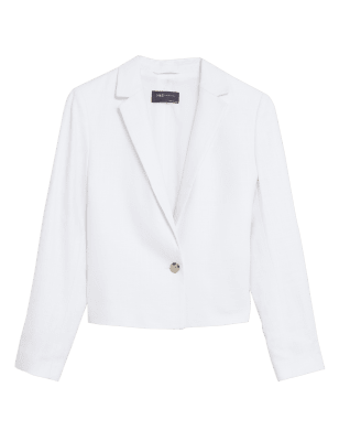 

Womens M&S Collection Linen Blend Slim Cropped Blazer - Soft White, Soft White