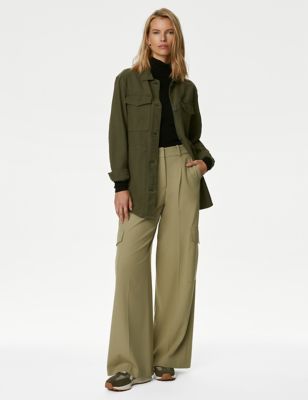 Cargo Pleated Wide Leg Trousers