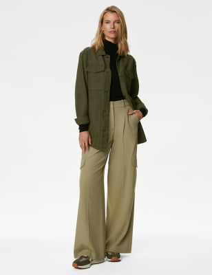 Cargo Pleated Wide Leg Trousers | M&S CA