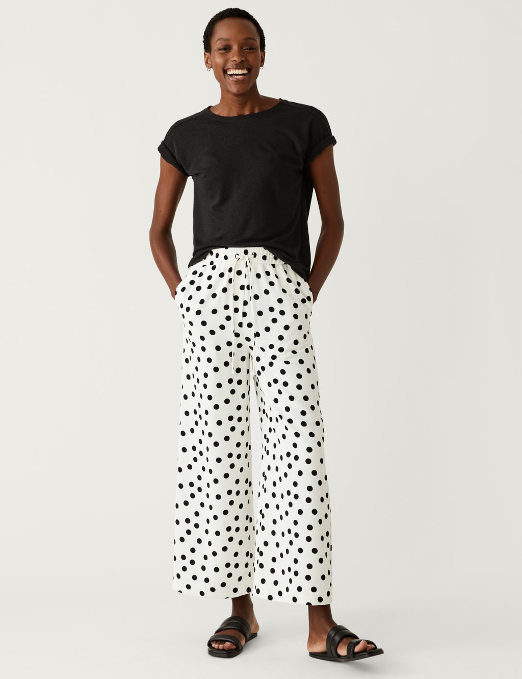 Crepe Polka Dot Wide Leg Cropped Trousers image 2