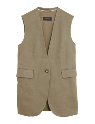 

Womens M&S Collection Linen Blend Sleeveless Blazer - Faded Khaki, Faded Khaki