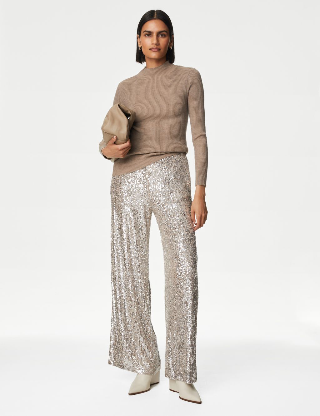 Sequin Elasticated Waist Wide Leg Trousers image 7