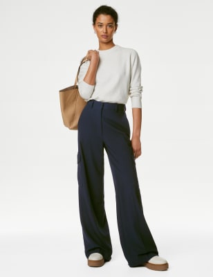 

Womens M&S Collection Cargo Wide Leg Trousers - Dark Navy, Dark Navy