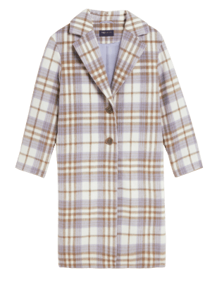 

Womens M&S Collection Checked Relaxed Longline Coat - Lilac Mix, Lilac Mix