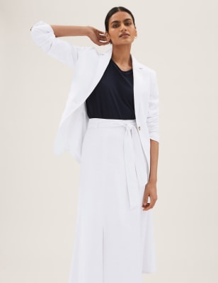 

Womens M&S Collection Schmal geschnittener, einreihiger Blazer aus Leinenmischgewebe - Soft White, Soft White