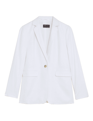 

M&S Collection Blazer ajustado con lino de botonadura simpleWomens - Soft White, Soft White