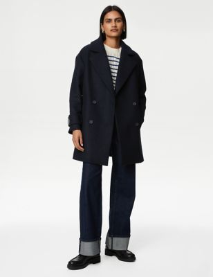 

Womens M&S Collection Wool Blend Relaxed Double Breasted Coat - Midnight Navy, Midnight Navy