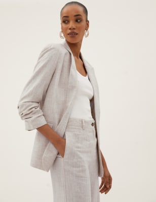 

Womens M&S Collection Blazer aus Leinenmischgewebe mit Rüschenärmeln - Neutral, Neutral