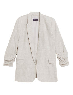 

Womens M&S Collection Linen Blend Ruched Sleeve Blazer - Neutral, Neutral