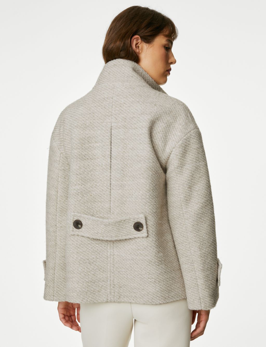 Twill Funnel Neck Short Coat with Wool image 4