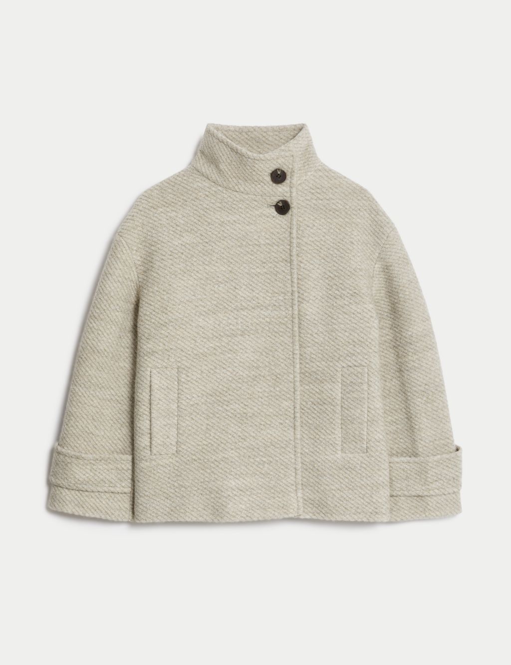 Twill Funnel Neck Short Coat with Wool image 2